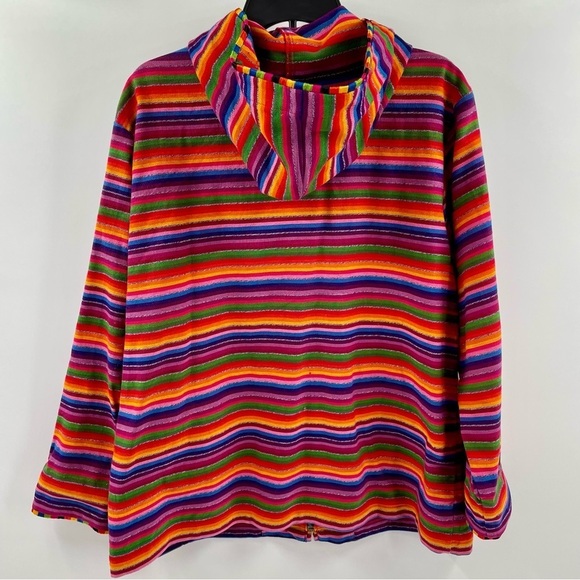 Chico's Design Vintage 100% Cotton Rainbow Striped Zip Pockets Hoodie Jacket - Picture 7 of 10